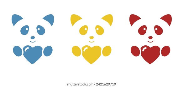 panda icon on a white background, heart, vector illustration