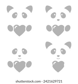 panda icon on a white background, heart, vector illustration