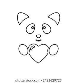 panda icon on a white background, heart, vector illustration