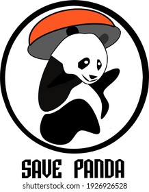 Panda icon with umbrella, logo design, vector illustration
