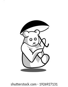 Panda icon with umbrella, logo design, vector illustration