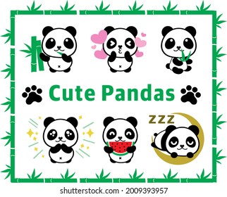 Panda icons, cute Panda with different emotions