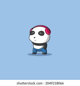 panda illustration funny listening music vector icon illustration. Animal Icon Concept Isolated Premium Vector. Flat Cartoon Style