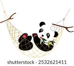 Panda illustration, minimal illustration, Cute Animal Panda characters set. Hand drawn wild animal cartoon design of panda in different pose, bamboo, sitting, sleeping, 