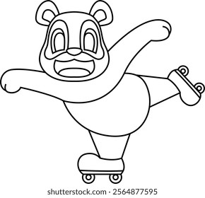 Panda Inline skating Roller skates Animal Vector Graphic Art Illustration