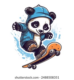 Panda jumping on skateboard, vector