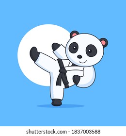 Panda karate kick animal sport activity mascot character vector outline illustration cartoon design