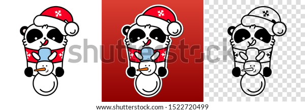 Immagine Vettoriale Stock A Tema Panda Kawaii Santa Set Cute Vector Royalty Free