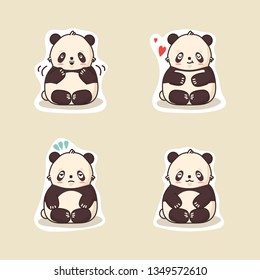 Panda kawaii stickers. Cute cartoon funny kawaii character . Can be used for cards, stickers, flyers, poster, t-shirt. Vector