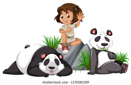 A panda keeper on white background illustration