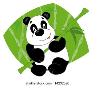 Panda keeps bamboo and smiling