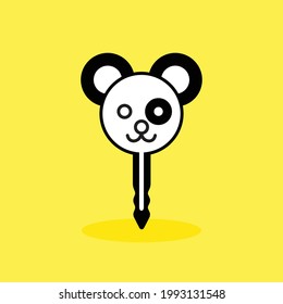 Panda and Key Logo Concept. Yellow, Black and White. Animal Logotype. Logo, Icon, Symbol, Mascot and sign. For Security logo