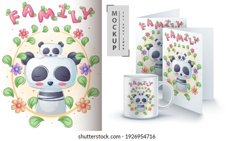 Panda kid - poster and merchandising. Vector eps 10