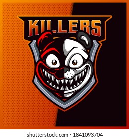 Panda Killers esport and sport mascot logo design with modern illustration concept style for team, badge, emblem and patch. Gaming Logo Template on Isolated Background. Vector illustration