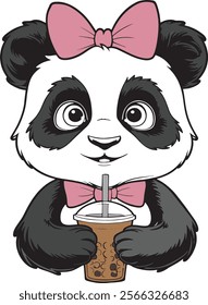 A panda with large expressive eyes and a captivating gaze vector illustration