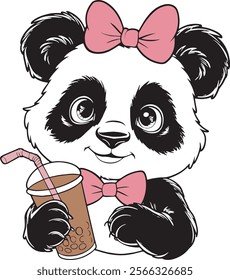 A panda with large expressive eyes and a captivating gaze vector illustration