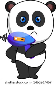 Panda con pistola láser, ilustración, vector sobre fondo blanco.