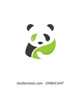 panda leaf minimal logo design concept, cute panda vector illustration template