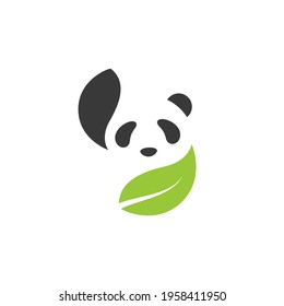 panda leaf minimal logo design concept, cute panda vector illustration template