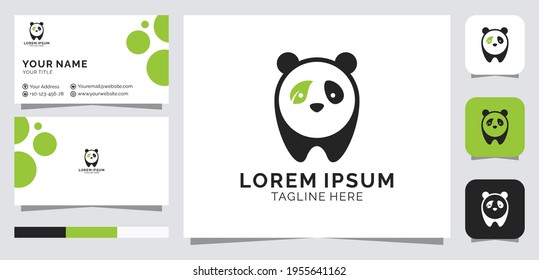 Panda leaf minimalist logo design with business card