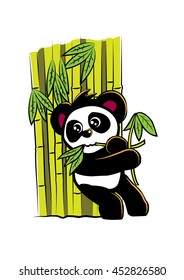 Panda leaning on bamboo tree