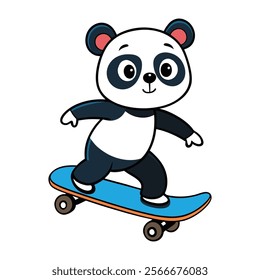 The Panda Learns to Skateboard on white background. panda cartoon vector illustration