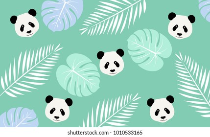 Panda with Leaves Background