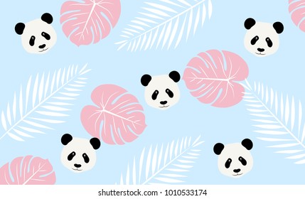 Panda with Leaves Background