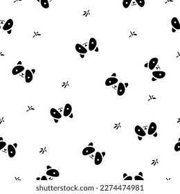 Panda mit Blättermuster auf Schwarz