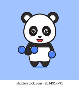 Panda panda lifting weights cartoon icon vector illustration. Design isolated flat cartoon style