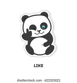 Panda with like. Isolated cartoon sticker. Like gesture