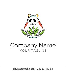 panda line art logo design. Simple modern minimalist animal logo illustration vector.