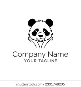 panda line art logo design. Simple modern minimalist animal logo illustration vector.