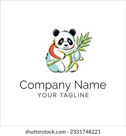 panda line art logo design. Simple modern minimalist animal logo illustration vector.