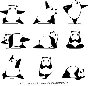 
Panda line art, minimalist drawing style using straight or curved lines to create images without shading or color.