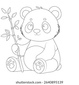 panda line art sit bringing bamboo