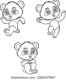 panda  line vector illustration isolated on white background