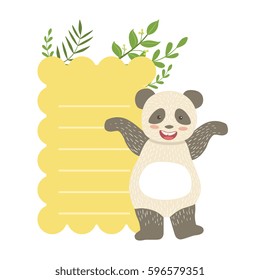 Panda With Lined Paper And Plants Vector Sticker, Template St. Valentines Day Message Element Missing Text With Cute Animal Character