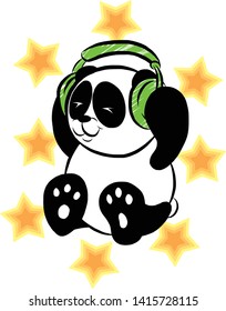 Panda listening music happy moment