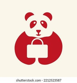 Panda Locker Logo Negative Space Concept Vector Template. Panda Holding Lock Symbol