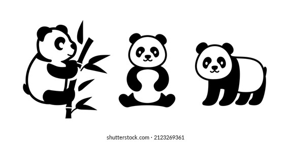 Panda logo with Bamboo set vector.