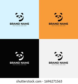 Panda Logo. Bear simple, minimalist, silhouette Logo design vector template. Cute panda logo design illustration. Circle panda head with color variations.