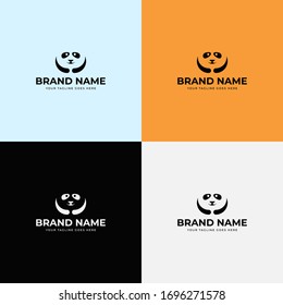 Panda Logo. Bear simple, minimalist, silhouette Logo design vector template. Cute panda logo design illustration. Circle waling panda head with color variations.