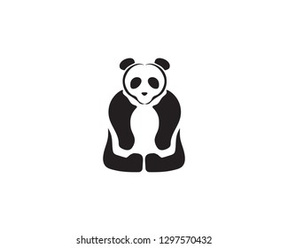 panda logo black and white head vector 