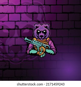 Panda-Logo mit einer Pistole mit einfachem und elegantem Design, einfarbiger Hintergrund