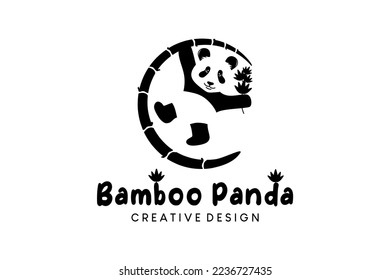 Panda-Logo-Design mit Bambus-Hängeeinrichtung