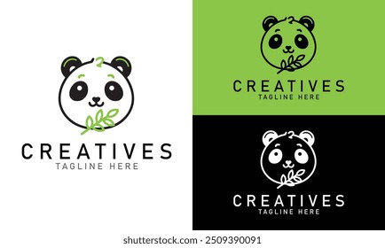 Panda Logo design, Panda face logo, creative panda face, panda illustration