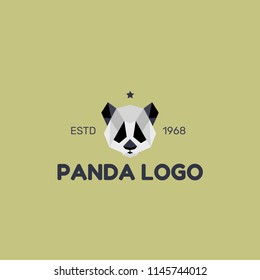 Panda logo design template in trendy geometric triangular style. Funny panda's head in polygonal flat design, vector illustration.