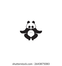 Panda Logo design vector illustration, black and white panda mascot style, panda love logo hipster retro vintage vector icon,