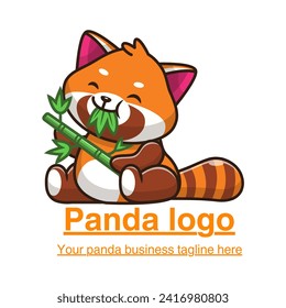 Panda logo panda eating grass logo 